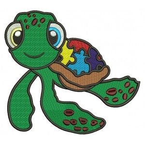 Autism Awareness Turtle Filled Machine Embroidery Design Digitized Pattern